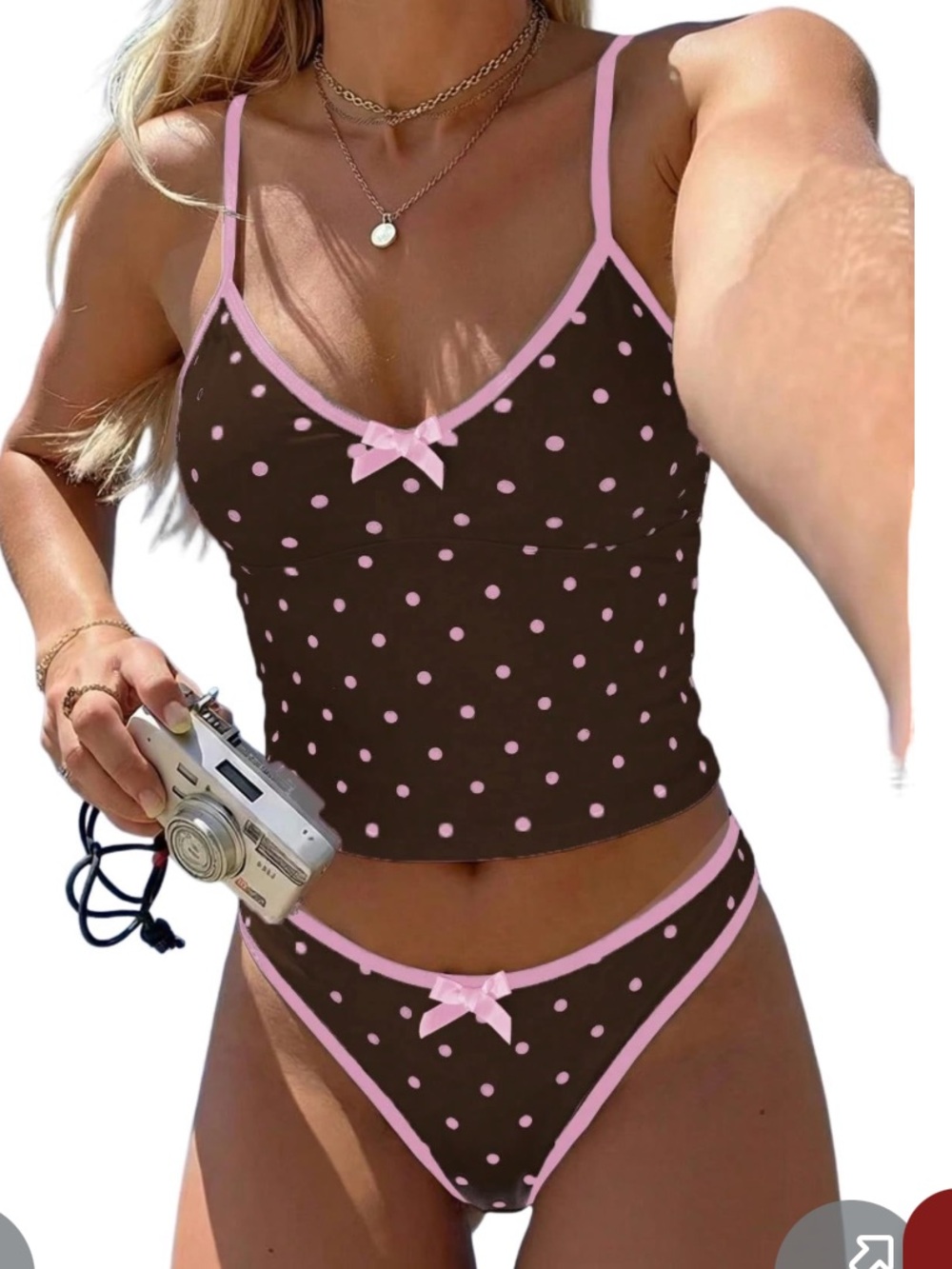Zaful Black Tankini Set with Pink Polka Dots